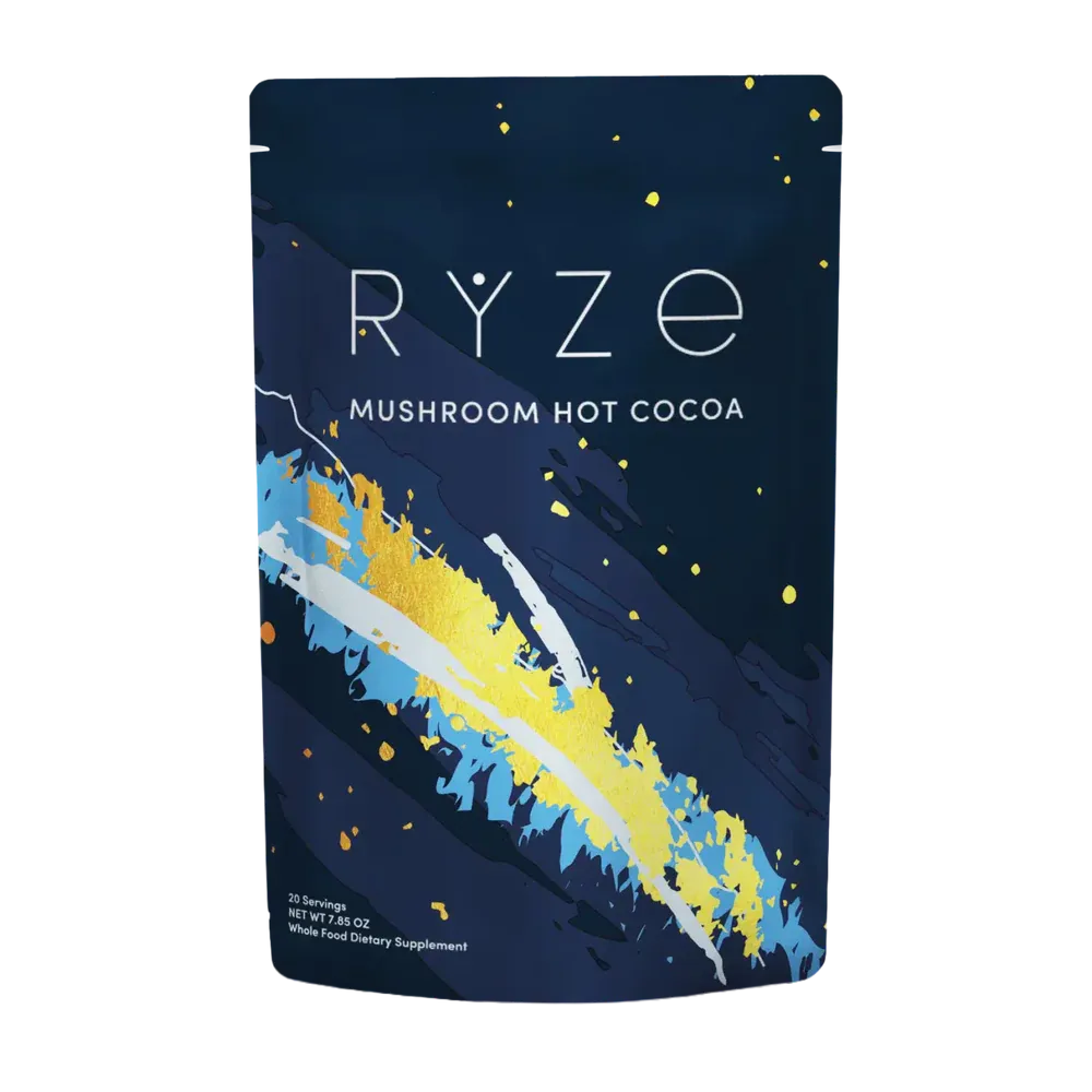 RYZE SUPERFOODS Mushroom Hot Cocoa Melatonin Sleep Supplement, Keto Cocoa Powder with Reishi Mushroom, Melatonin, Glycine, Cacao, L-Theanine, Chicory to Help Fall Asleep and Stay Asleep, 20 Servings