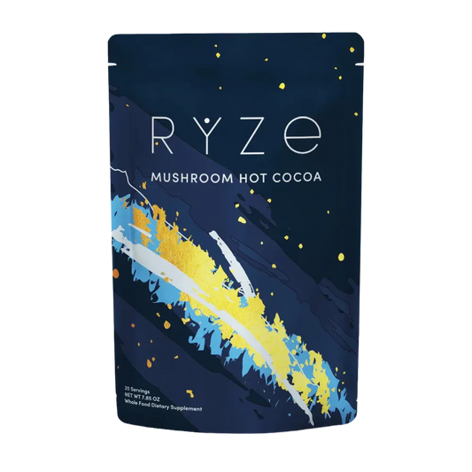RYZE SUPERFOODS Mushroom Hot Cocoa Melatonin Sleep Supplement, Keto Cocoa Powder with Reishi Mushroom, Melatonin, Glycine, Cacao, L-Theanine, Chicory to Help Fall Asleep and Stay Asleep, 20 Servings