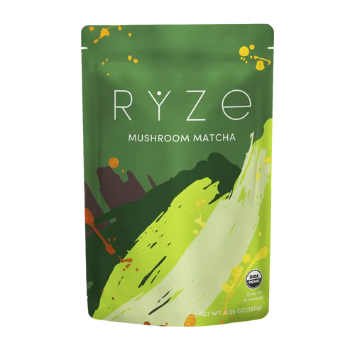 RYZE SUPERFOODS Mushroom Matcha Starter Kit, USDA Organic with 6 Adaptogenic Mushrooms and Ceremonial-Grade Matcha, Energy, Focus, Digestion, Immunity with Turkey Tail, Shiitake, Reishi, 30 Servings