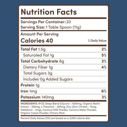 RYZE SUPERFOODS Mushroom Hot Cocoa Melatonin Sleep Supplement, Keto Cocoa Powder with Reishi Mushroom, Melatonin, Glycine, Cacao, L-Theanine, Chicory to Help Fall Asleep and Stay Asleep, 20 Servings
