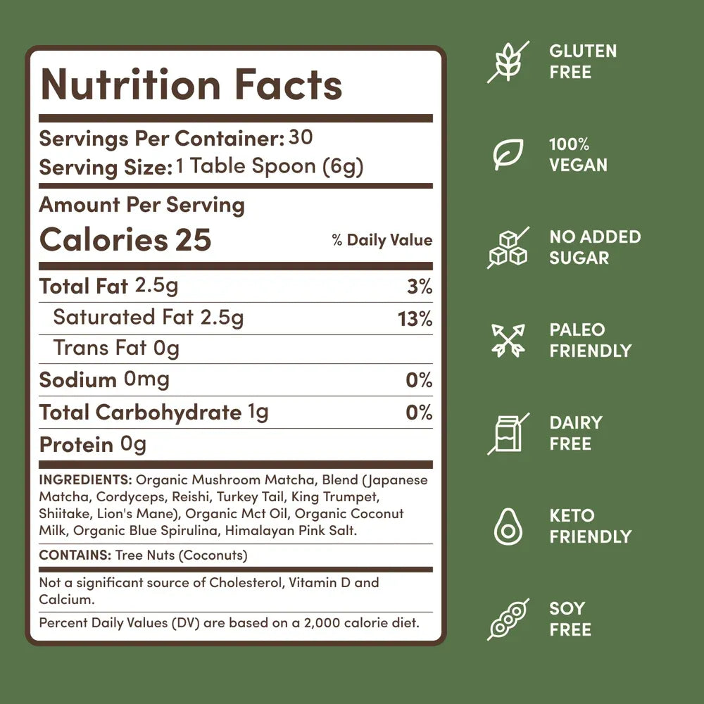 RYZE SUPERFOODS Mushroom Matcha Starter Kit, USDA Organic with 6 Adaptogenic Mushrooms and Ceremonial-Grade Matcha, Energy, Focus, Digestion, Immunity with Turkey Tail, Shiitake, Reishi, 30 Servings