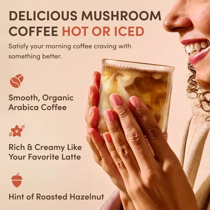 RYZE SUPERFOODS Mushroom Medium Roast Coffee USDA Organic with 6 Adaptogenic Mushrooms, USA Grown Instant Coffee for Better Energy, Focus Digestion Immunity with Lions Mane & Turkey Tail 30. Pack of 1